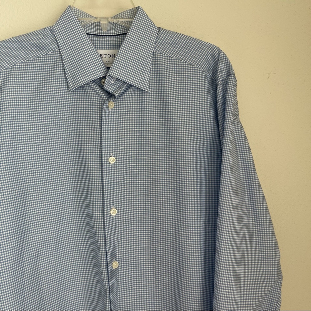 ETON AB Slim Cotton / Linen Button Down Long Sleeve Checks Shirt
